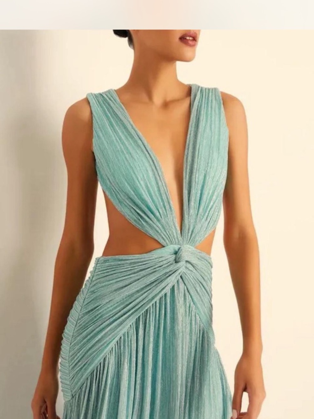 PatBO Seafoam Plunge Backless Twist Maxi Dress